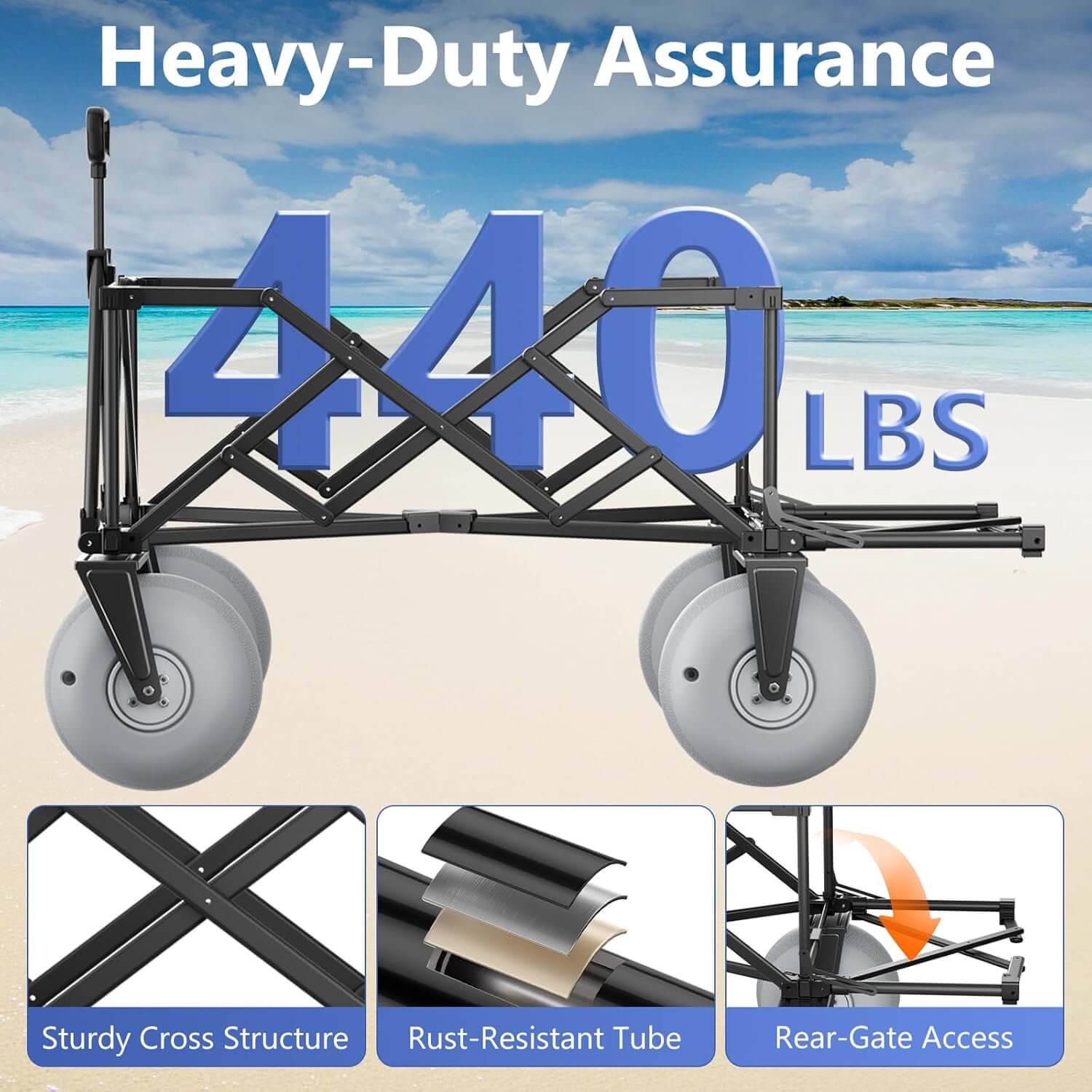 Strolking 51" Foldable Beach Wagon, Pump Included