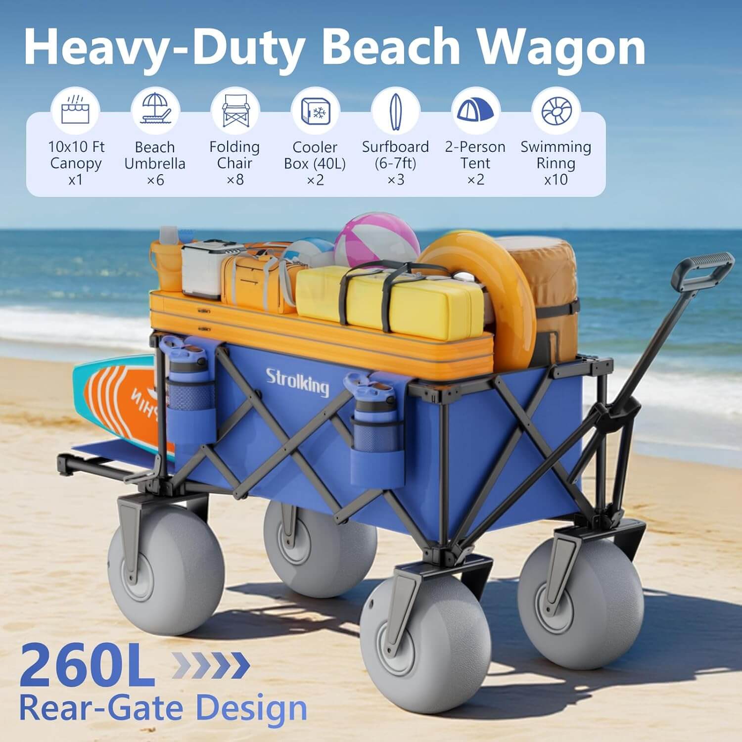 Strolking 51" Foldable Beach Wagon, Pump Included