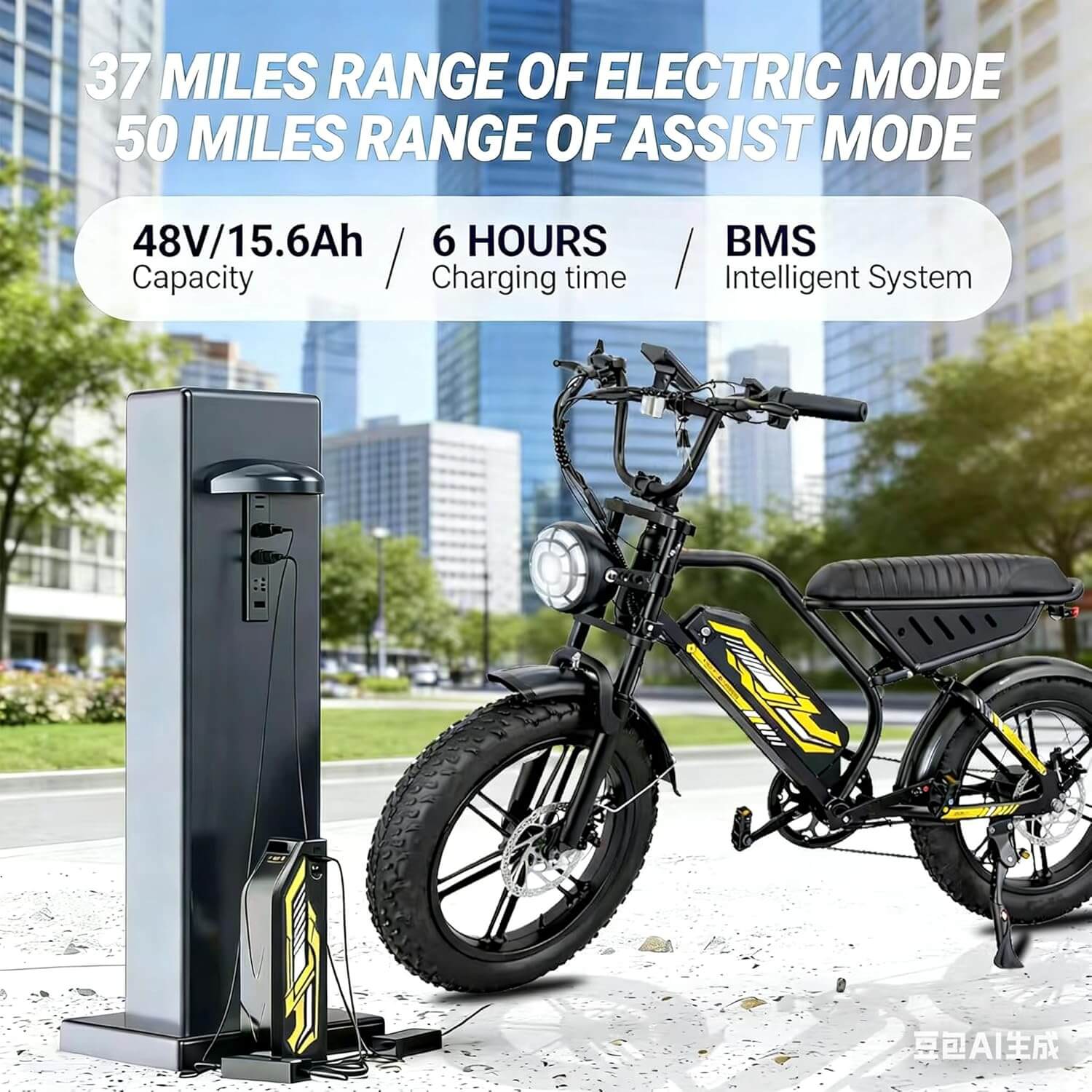 TltZeen M3 1000W 48V Moped Style Double Suspension Fat Tire Electric Bike