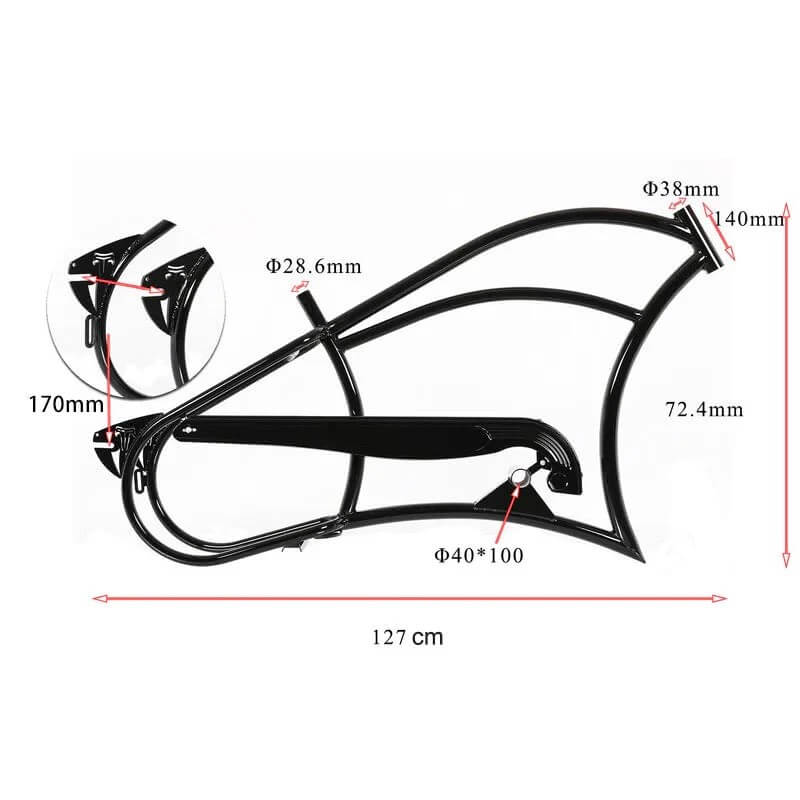 Tracer FM-Harman 4.0C 26" E-Bike Stretch Cruiser Steel FRAME for 26''x 4 '' Tire