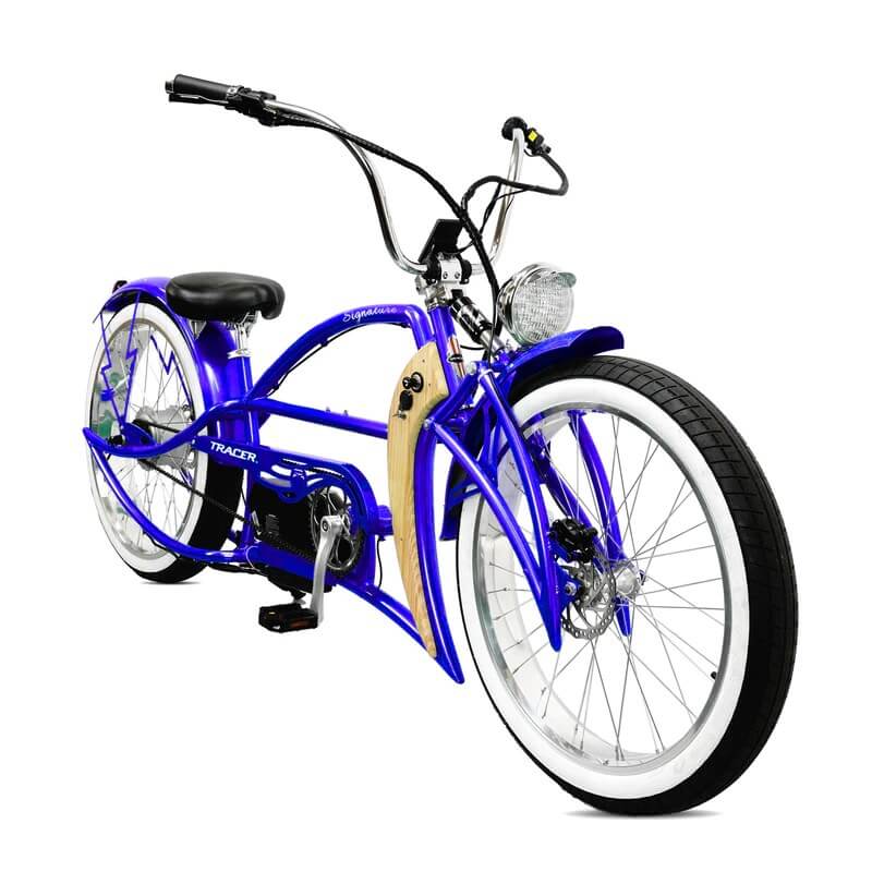 sharper image electric cruiser bicycle Tracer SIGNATURE PRO 26" 800W 48V Fat Tire Chopper Cruiser Electric Bike Blue