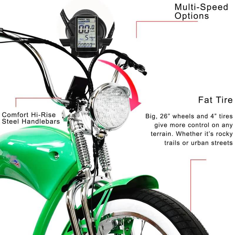 Tracer TWENTY5 DS 500W 48V 5 Speed Fat Tire Chopper Stretch Cruiser Electric Bike