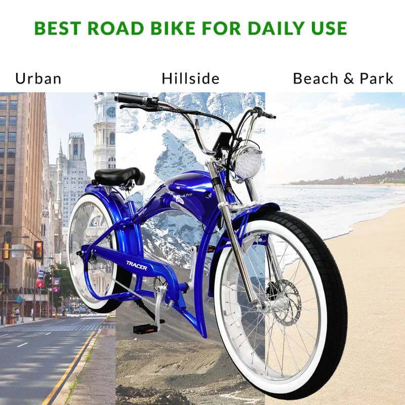 Tracer TWENTY5 GT 500W 48V 26" Fat Tire Chopper Stretch Cruiser Electric Bike