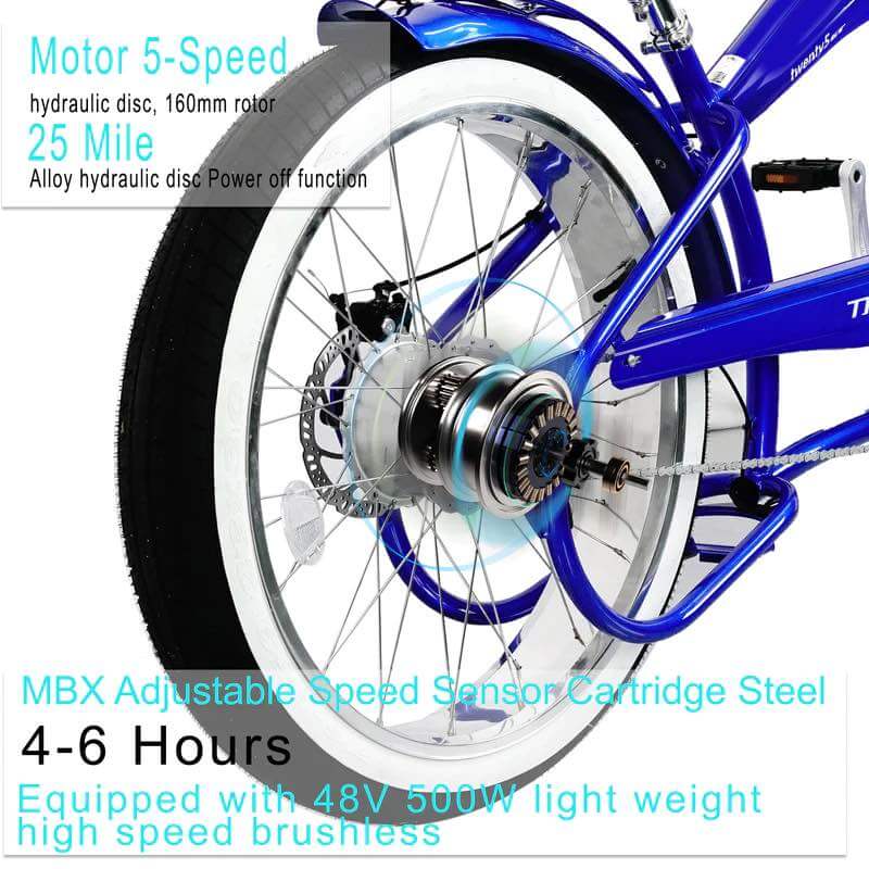 Tracer TWENTY5 GT 500W 48V 26" Fat Tire Chopper Stretch Cruiser Electric Bike