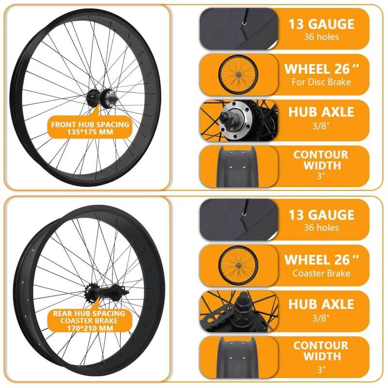 Tracer WH-T752636C 26"x3"x13Gx36H Alloy Fat Rims Wheel Set