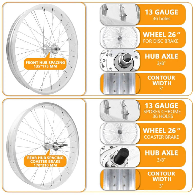 Tracer WH-T752636C 26"x3"x13Gx36H Alloy Fat Rims Wheel Set