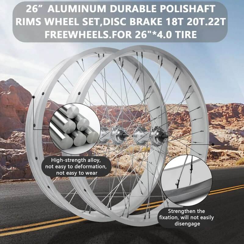 Tracer WH-T952636D7 26"x3"x13Gx36H Alloy Fat Rims Wheel Set for 7 Speed Bikes