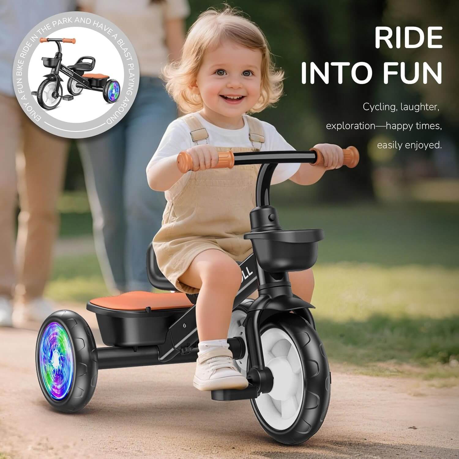 Umatoll Adjustable Kids' Tricycle, Light Up Wheels