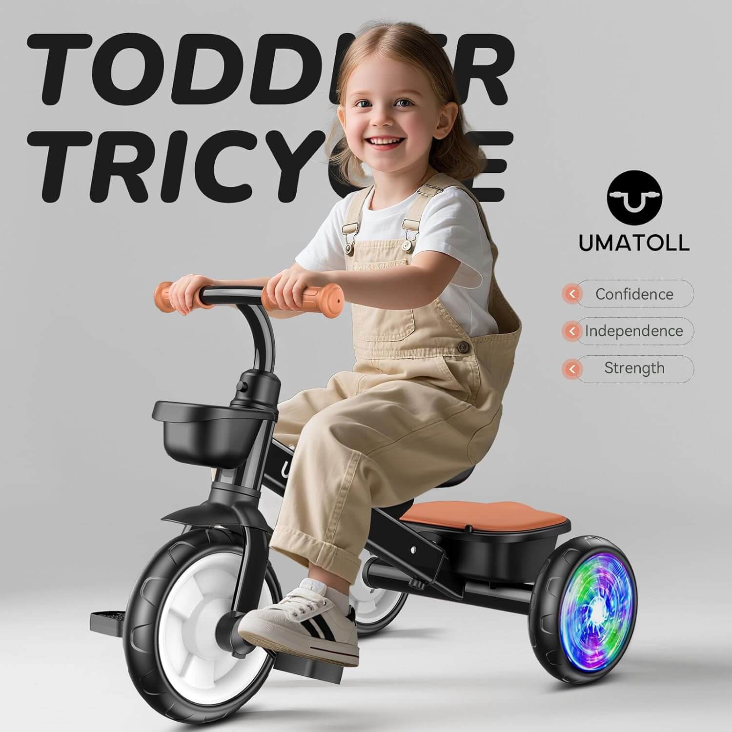 Umatoll Adjustable Kids' Tricycle, Light Up Wheels