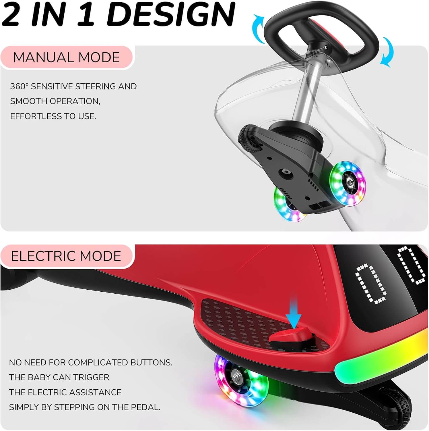 Umatoll UT501  12V 2-In-1 Electric Ride-On Wiggle Car Toy