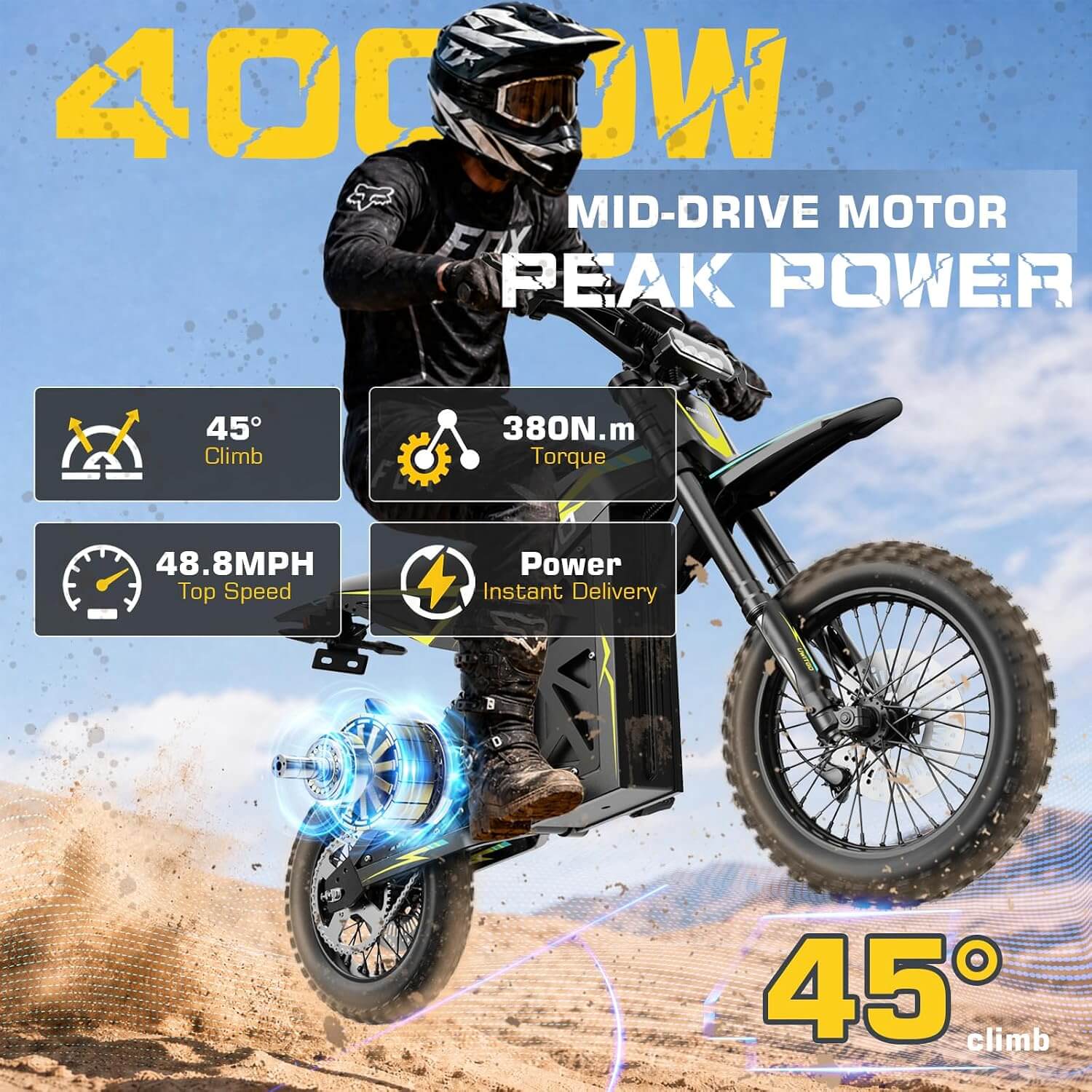 Uwitgo 4000W 52V Electric Dirt Bike for Teens & Adults