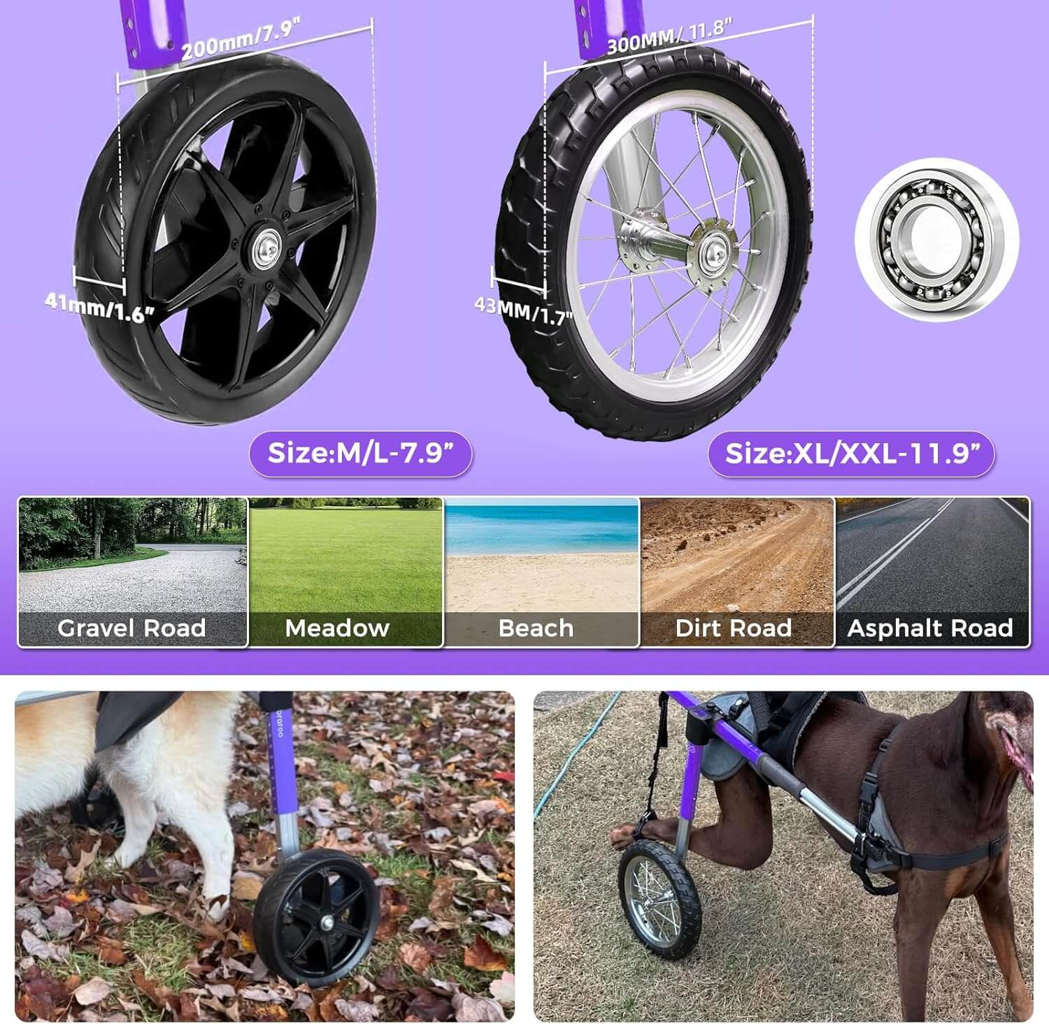Virbraroo XXL Dog Wheelchair for Back Legs, All-Terrain Tires