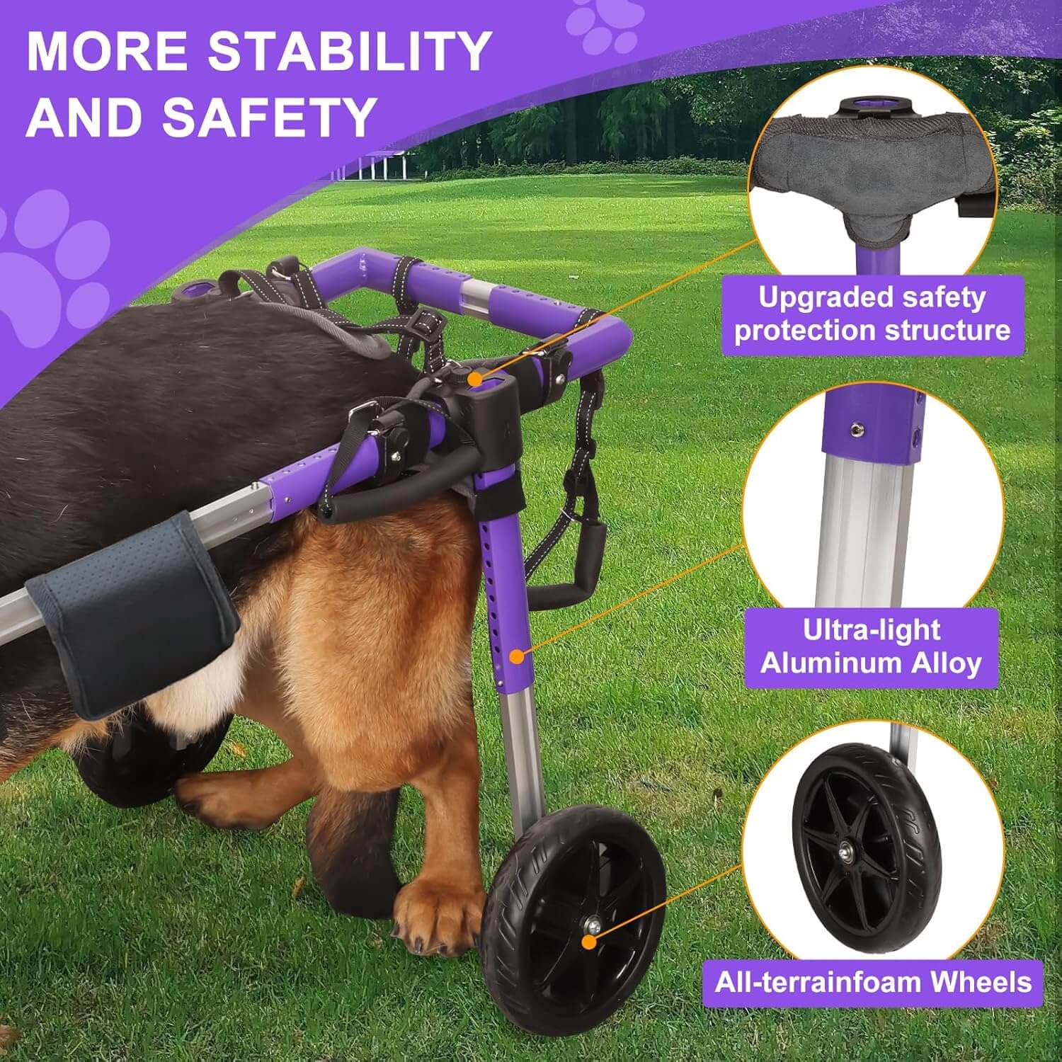 Virbraroo XXL Dog Wheelchair for Back Legs, All-Terrain Tires