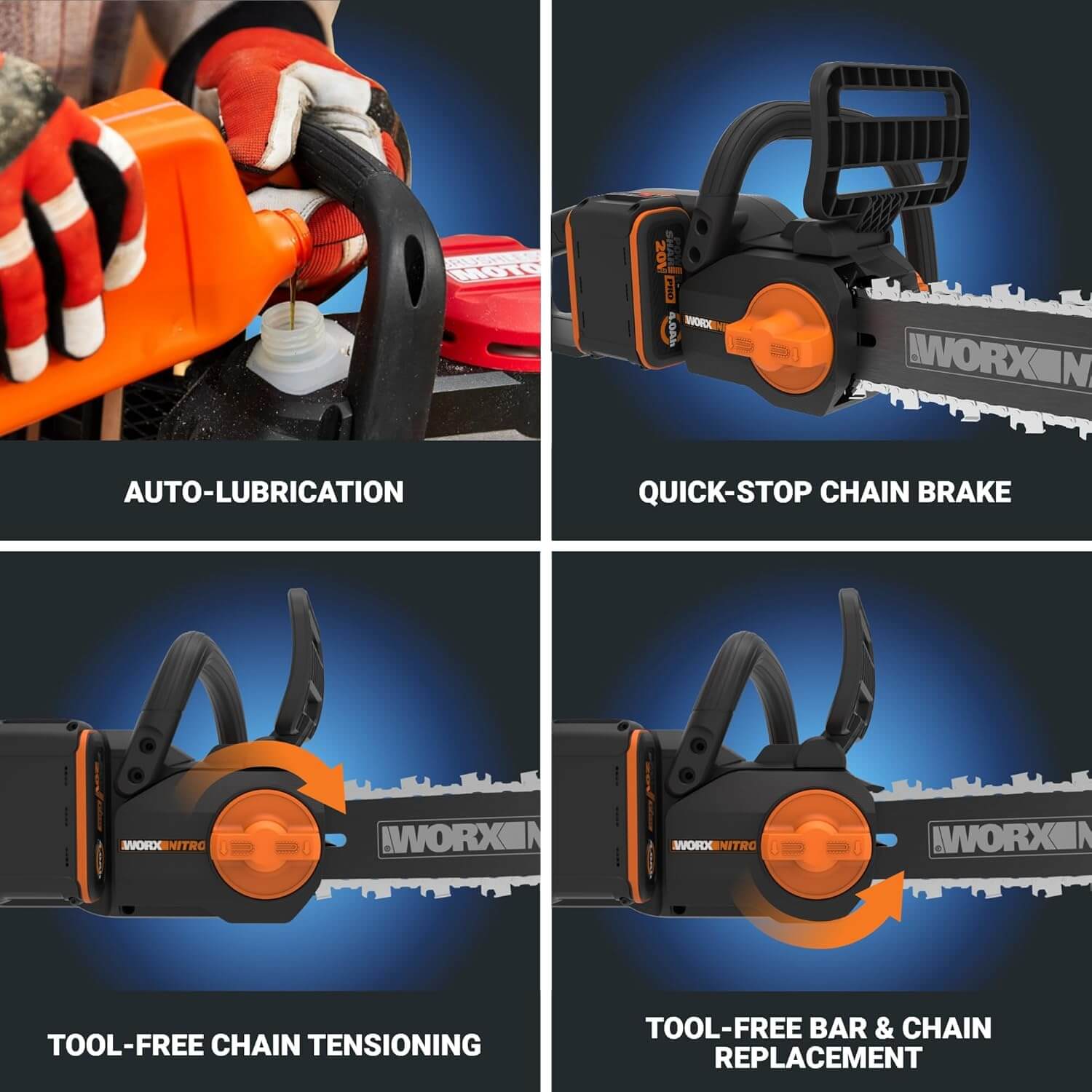 WORX Nitro WG350 20V 12" Cordless Brushless Chainsaw