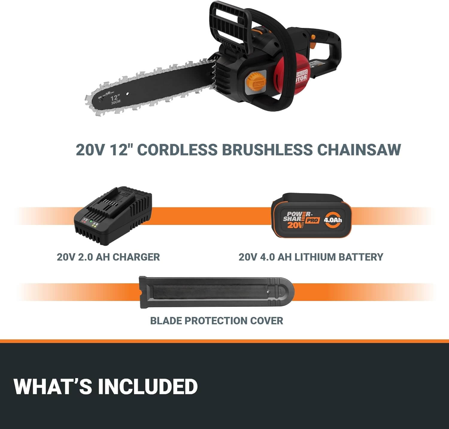 WORX Nitro WG350 20V 12" Cordless Brushless Chainsaw