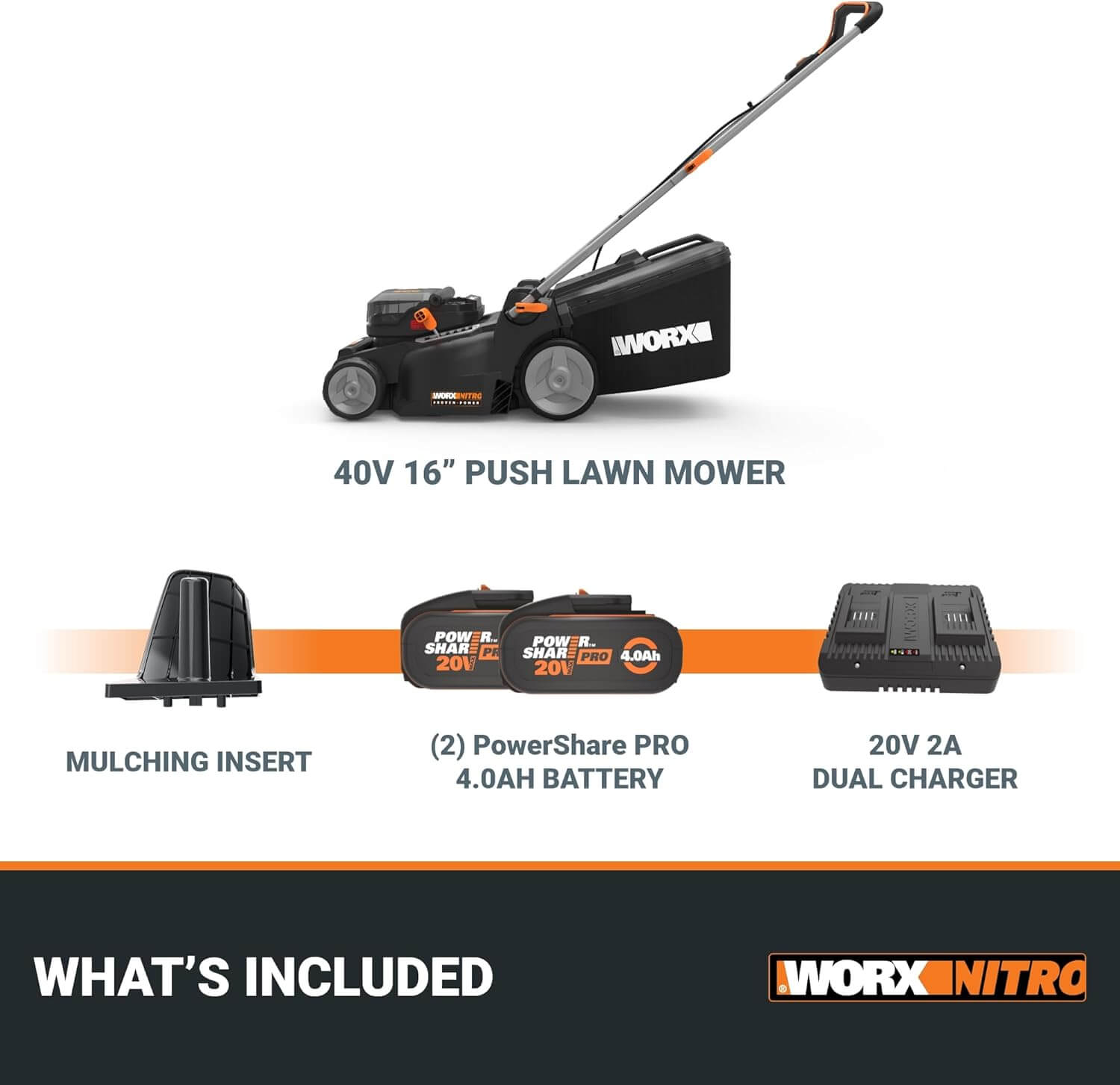 WORX Nitro WG737 16" Cordless 2-In-1 Electric Push Lawn Mower