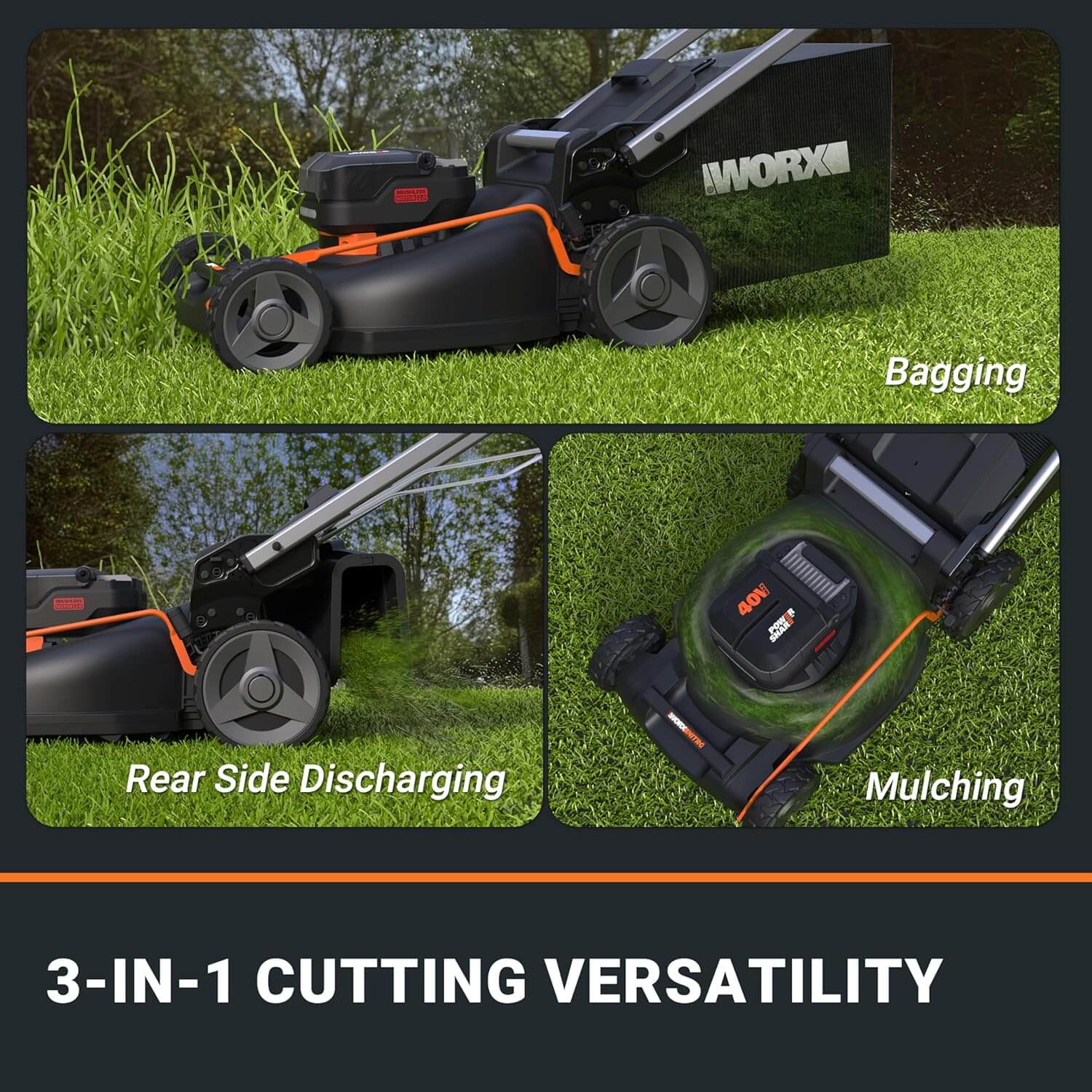 WORX Nitro WG760 21" Cordless 3-In-1 Electric Push Lawn Mower