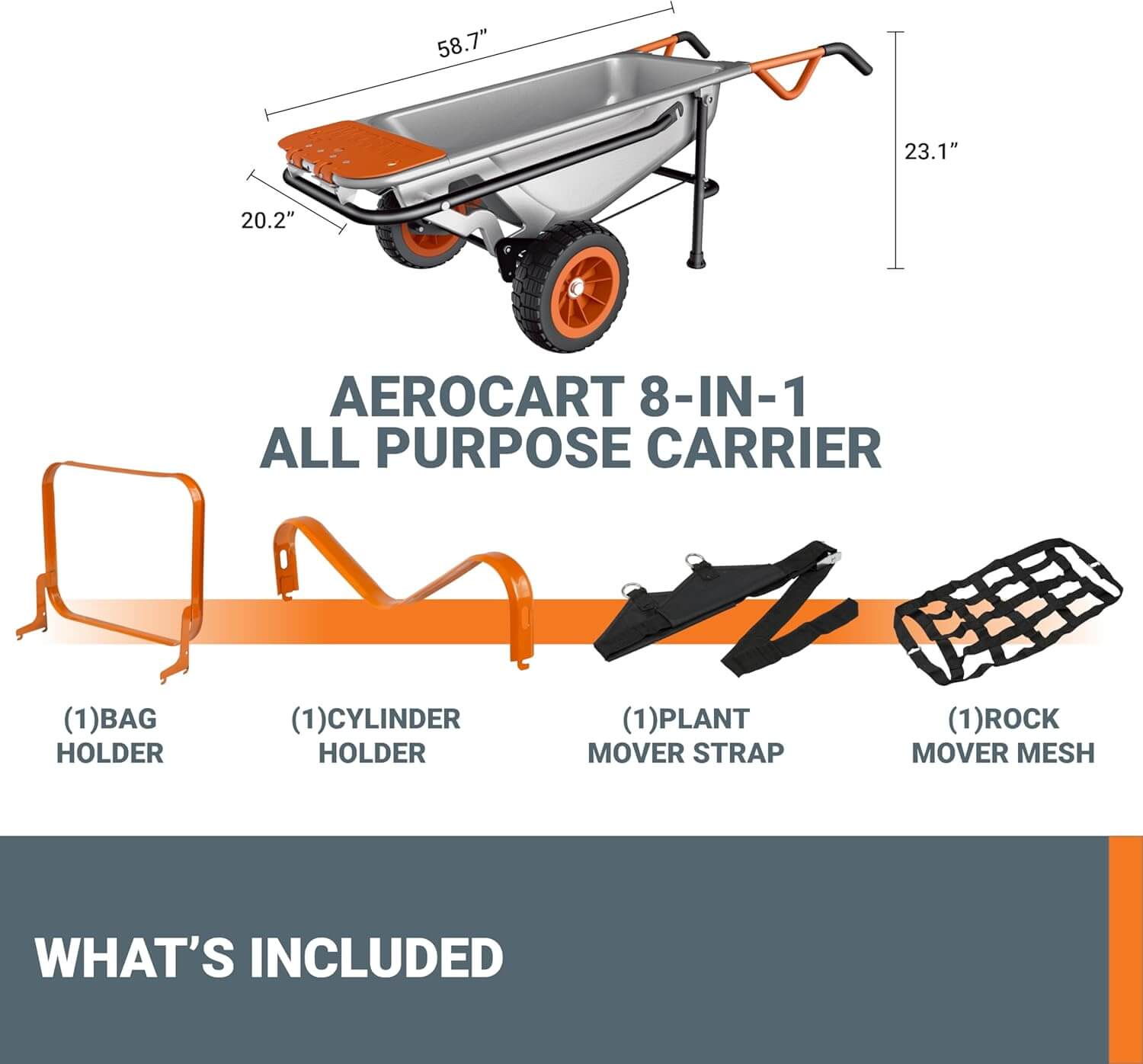 WORX WG050 8-In-1 Heavy Duty Aerocart Garden Cart/Wheelbarrow