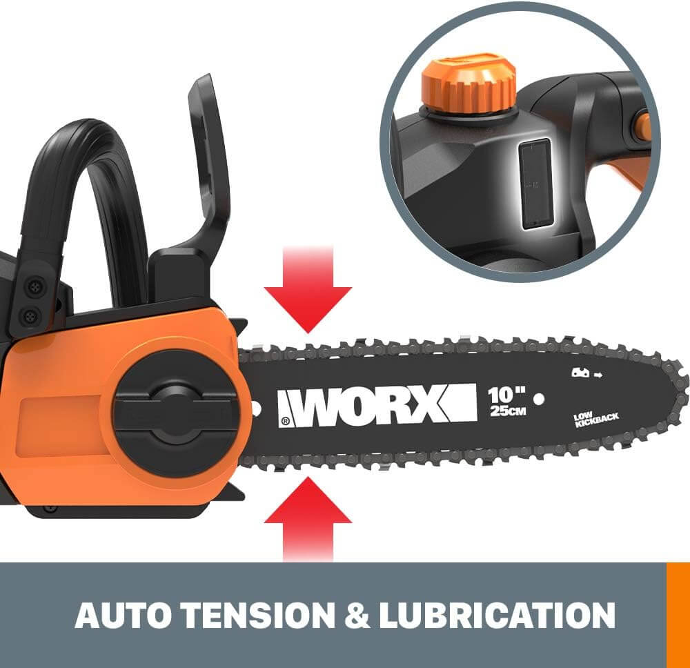 WORX WG323 20V Power Share 10" Cordless Chainsaw, Auto Tension