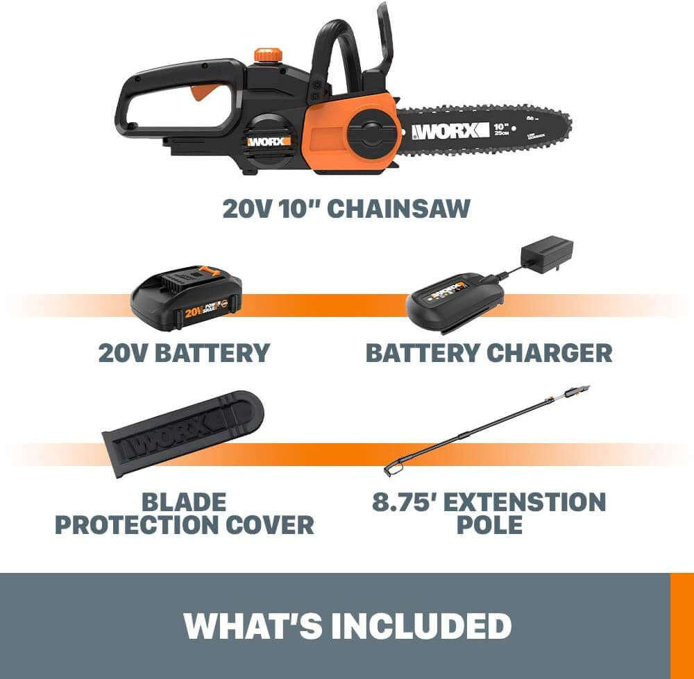 WORX WG323 20V Power Share 10" Cordless Chainsaw, Auto Tension