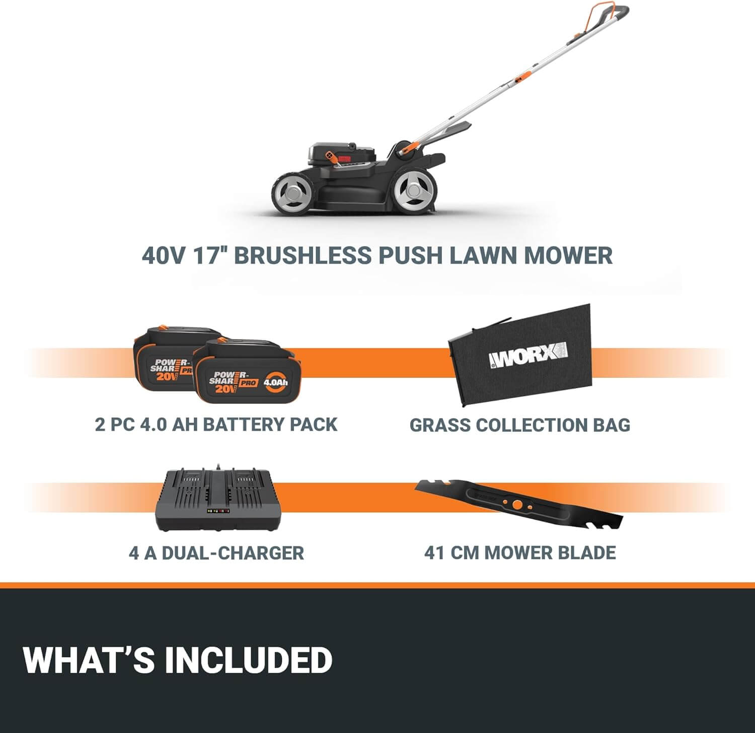 WORX WG745 17" Cordless 2-In-1 Electric Push Lawn Mower