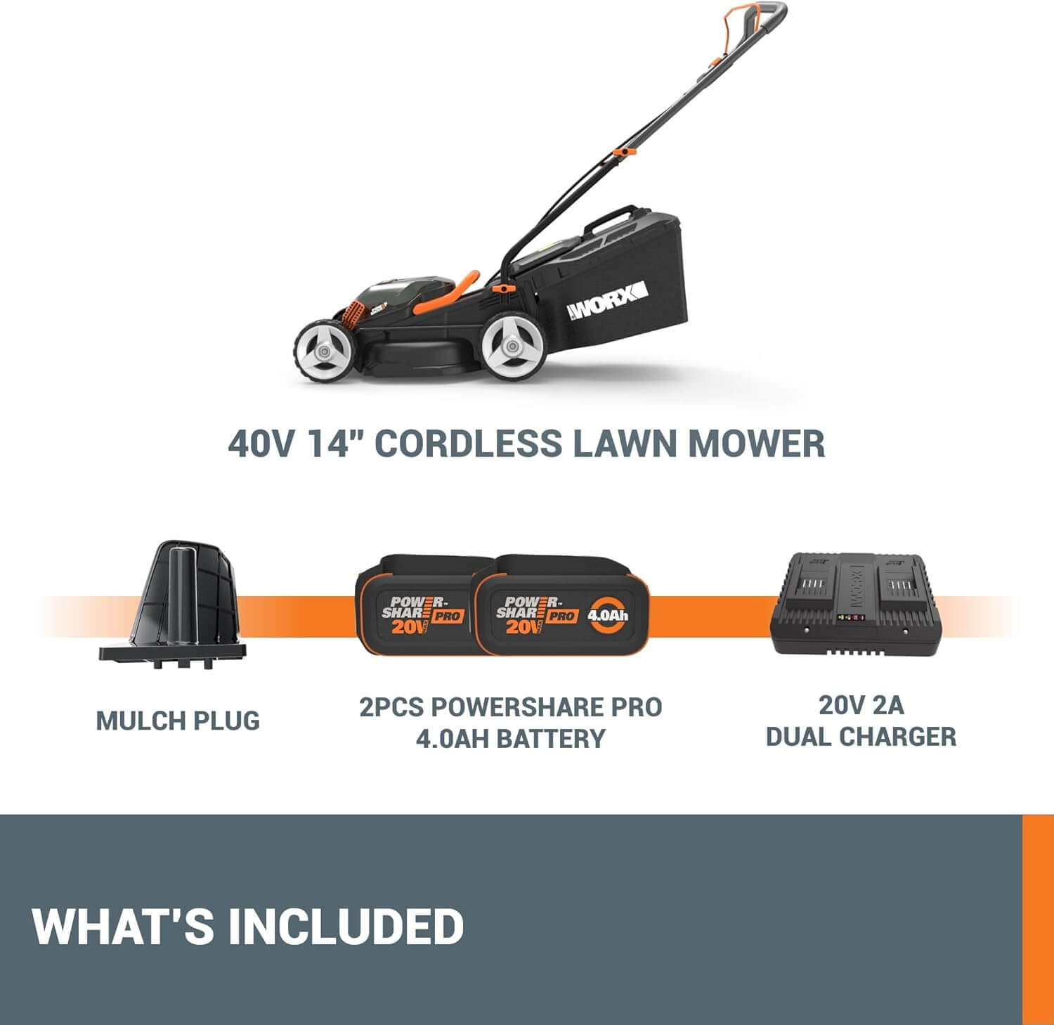 WORX WG779 14" Cordless 2-In-1 Electric Push Lawn Mower