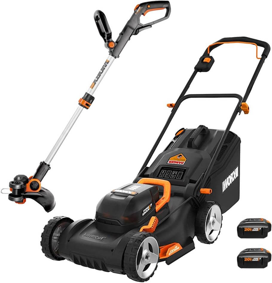 WORX WG911 17" Lawn Mower, 12" Grass Trimmer Combo