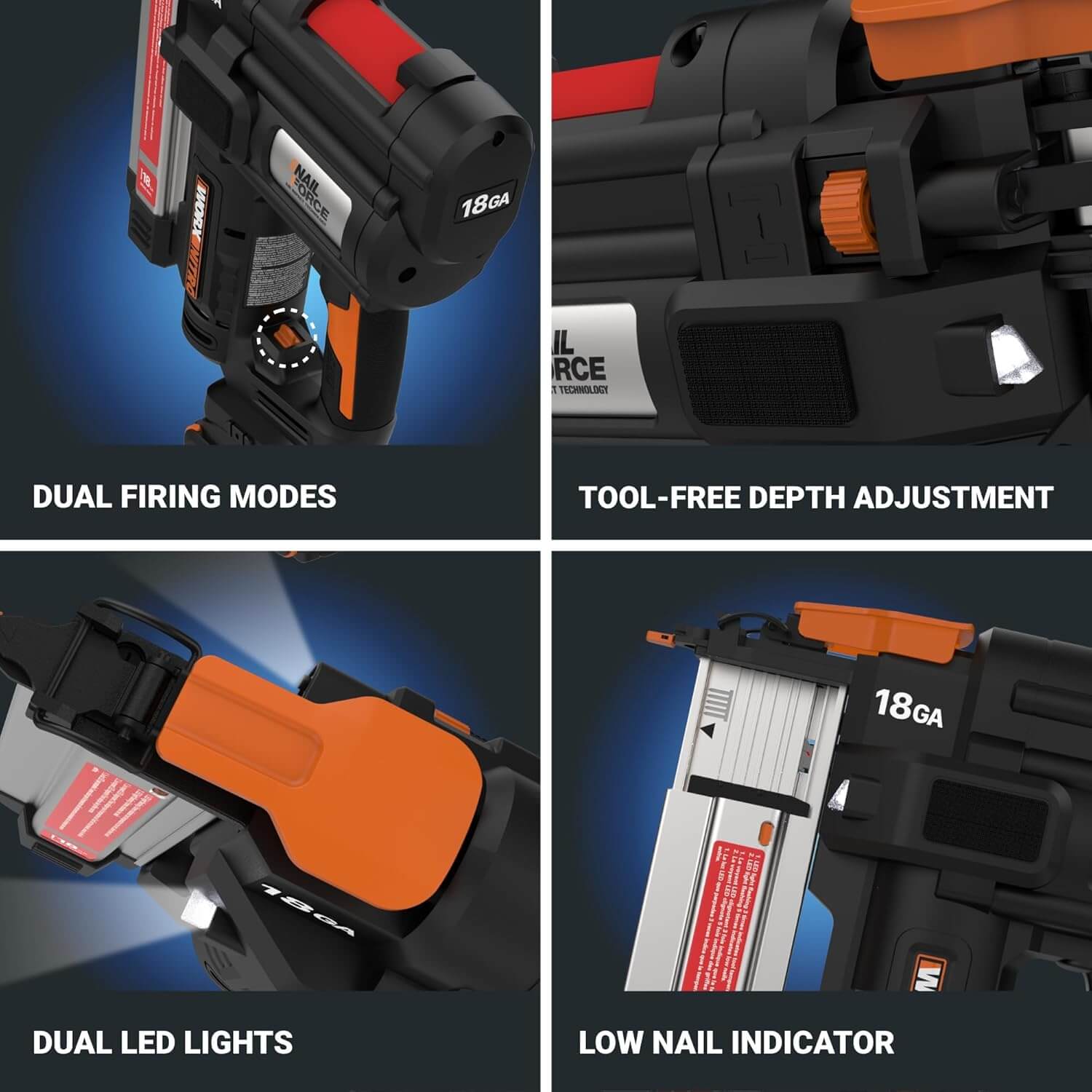 Worx Nitro 20V Cordless 18GA Brad Nail Gun, Power Share WX842L