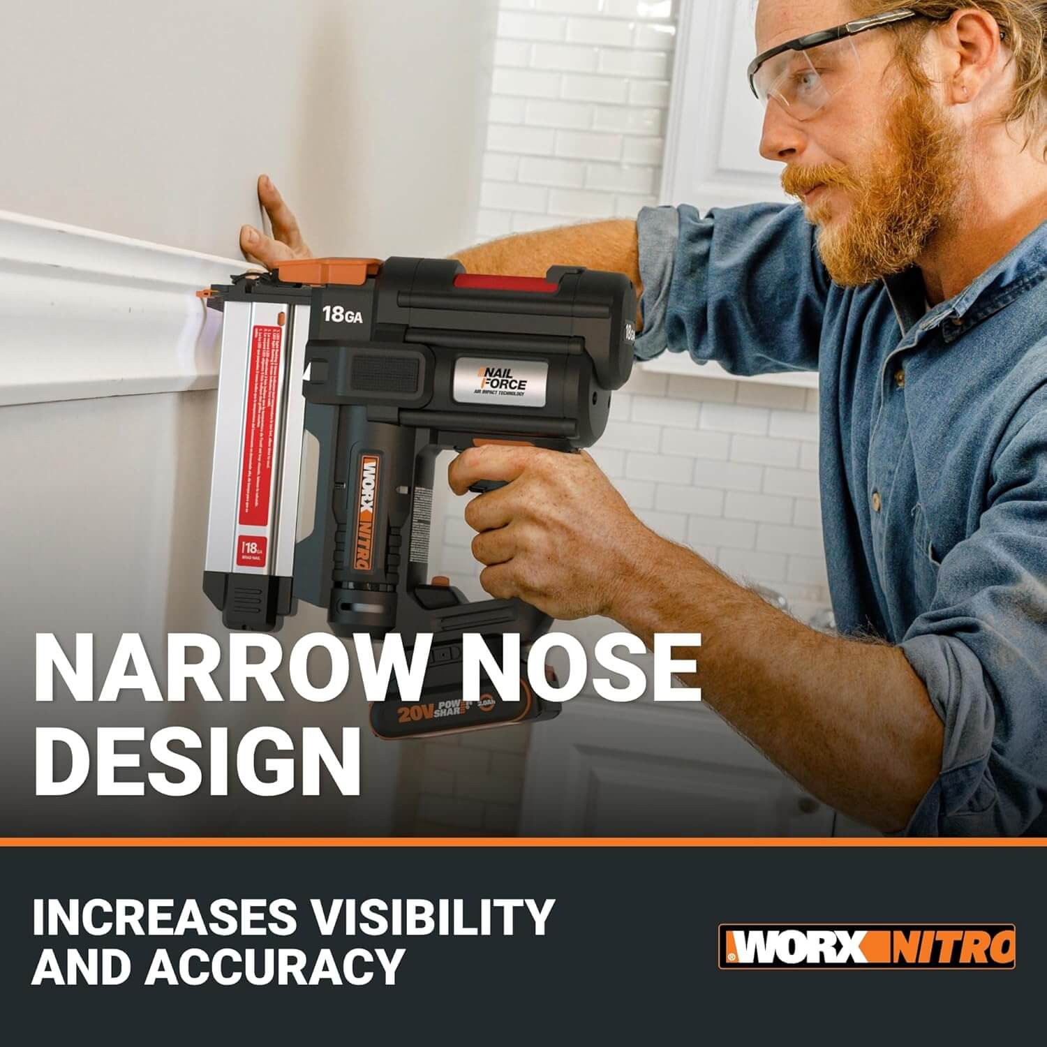 Worx Nitro 20V Cordless 18GA Brad Nail Gun, Power Share WX842L