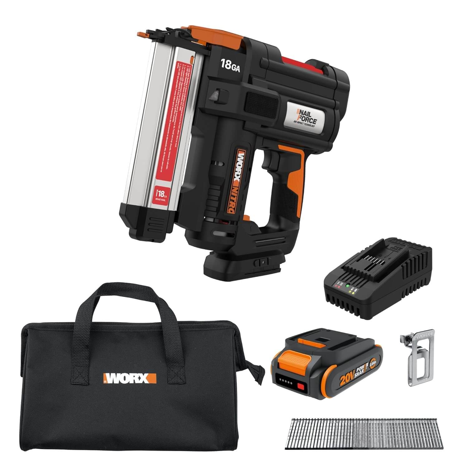 Worx Nitro 20V Cordless 18GA Brad Nail Gun, Power Share WX842L