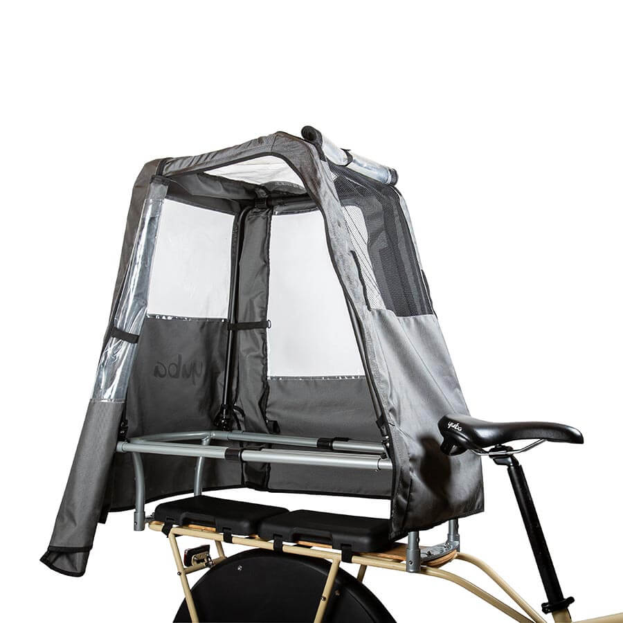Yuba ECO POP TOP Canopy for Long Tail E-Bike, Mounted on Monkey Bars
