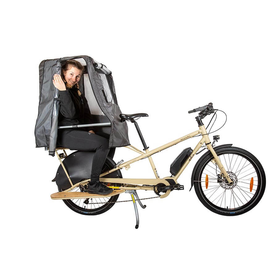 Yuba ECO POP TOP Canopy for Long Tail E-Bike, Mounted on Monkey Bars