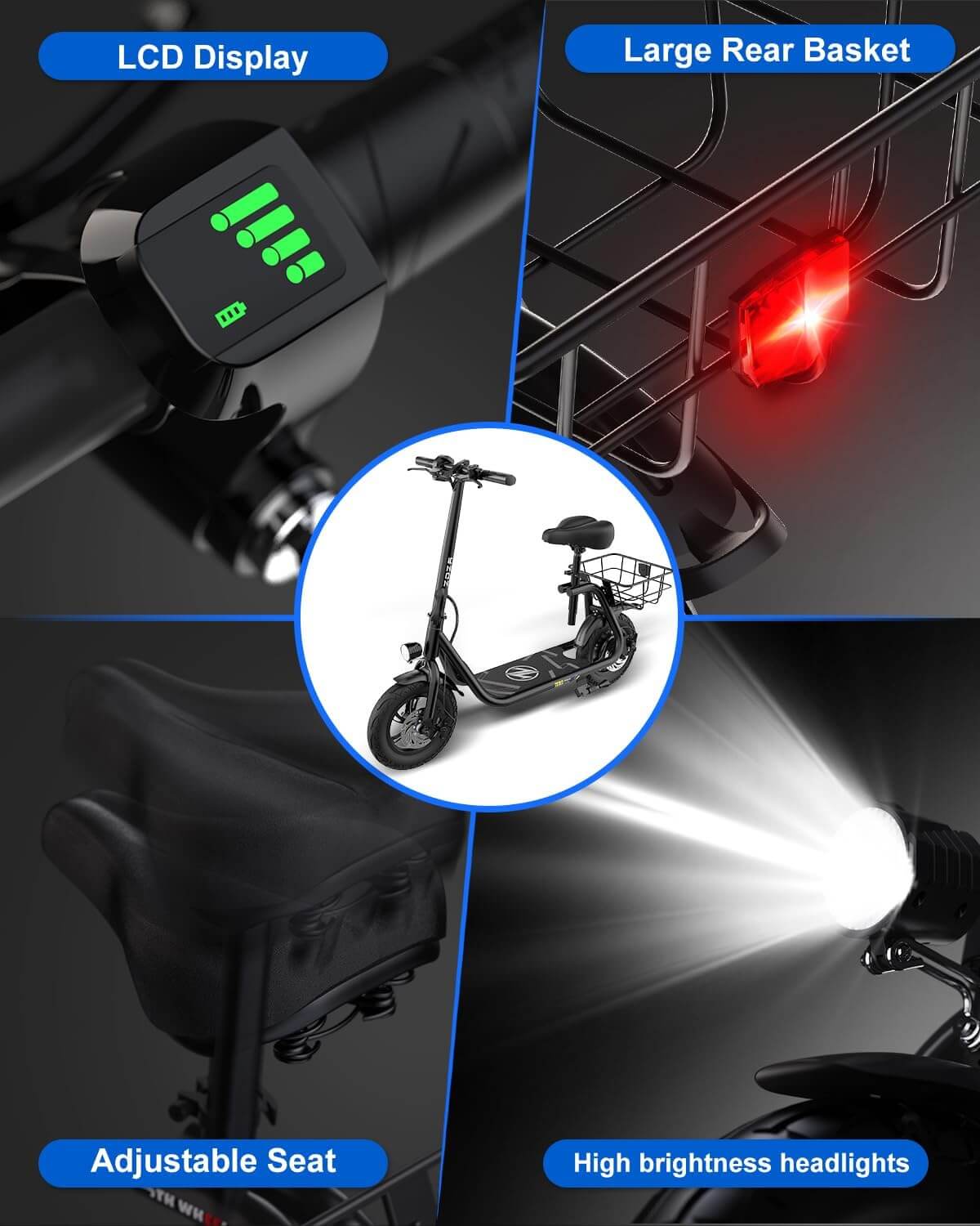 ZDZA ZD06 800W Foldable Electric Scooter with Seat, Basket