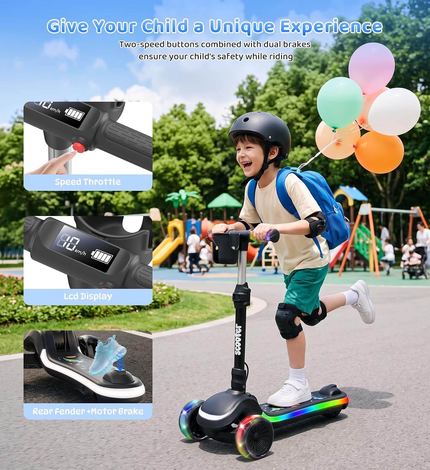 Zaprun B2 Kids' 3-Wheel Folding Electric Scooter