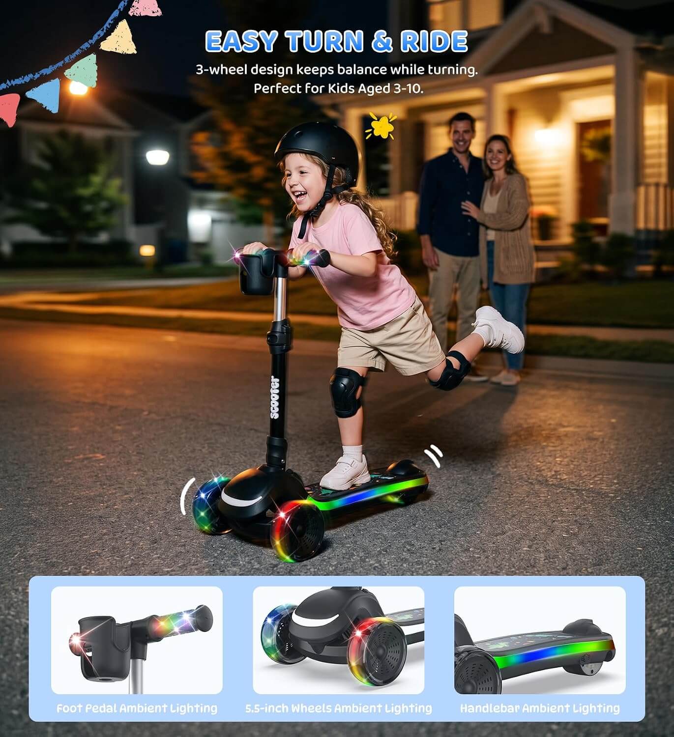 Zaprun B2 Kids' 3-Wheel Folding Electric Scooter