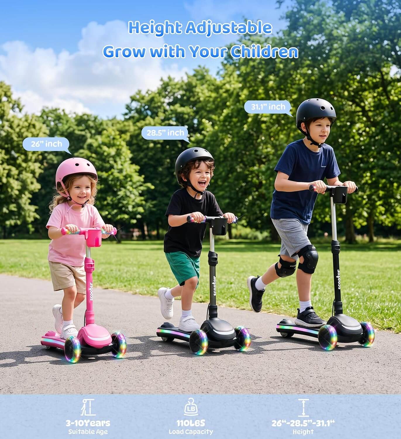 Zaprun B2 Kids' 3-Wheel Folding Electric Scooter