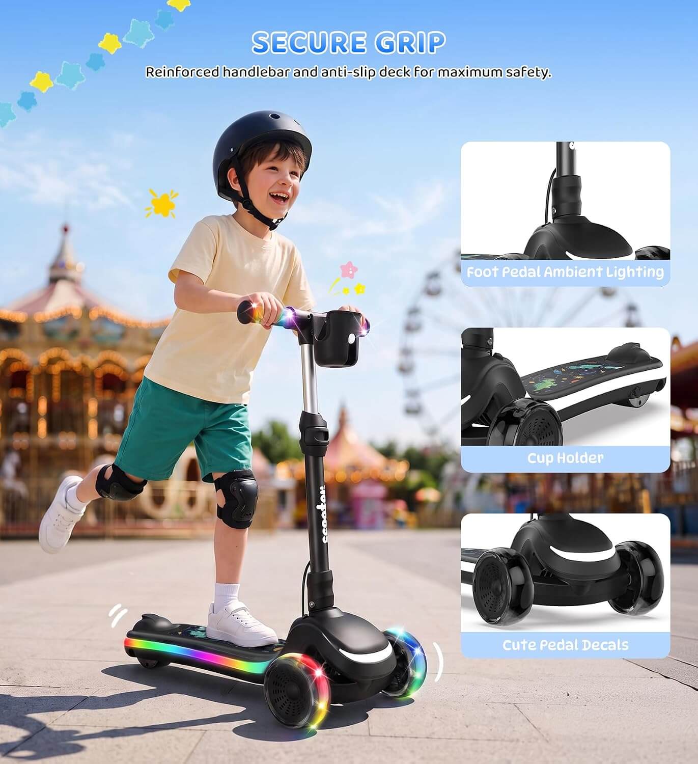 Zaprun B2 Kids' 3-Wheel Folding Electric Scooter