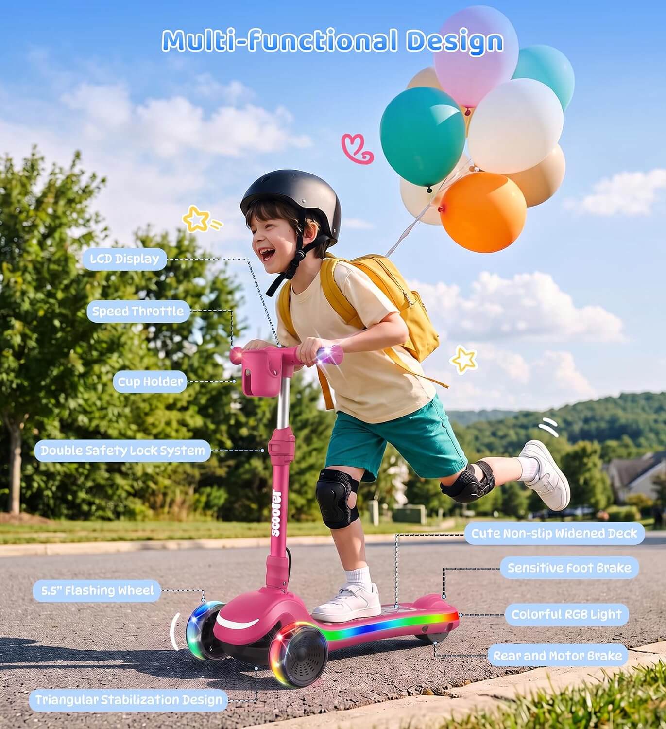 Zaprun ZB2PRO Kids' 3-Wheel Folding Electric Scooter