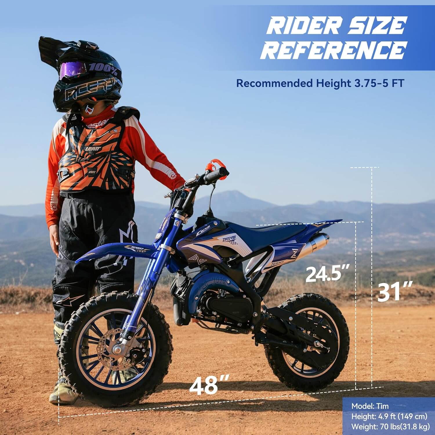 Zeaimx 49cc 2-Stroke Kids' Gas Dirt Mini Bike