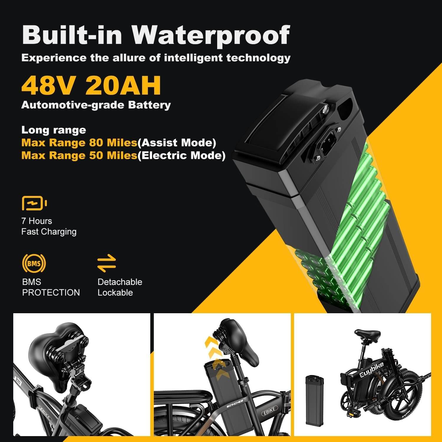 Auloor 1000W 48V 20Ah Folding Beach Fat Tire Electric Bike