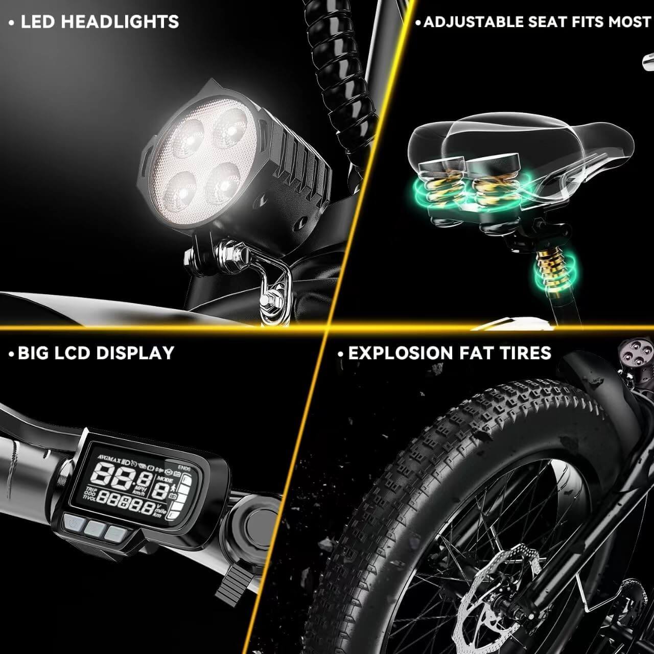 Auloor 1000W 48V 20Ah Folding Beach Fat Tire Electric Bike