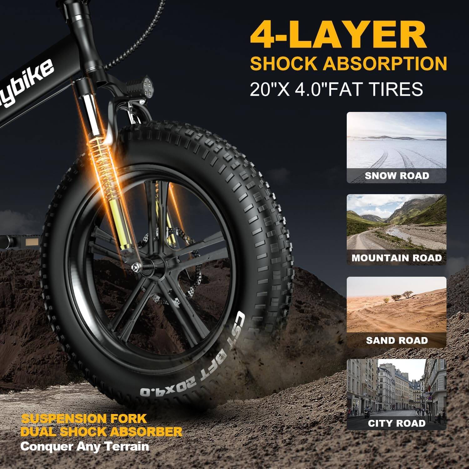 Auloor 1000W 48V 20Ah Folding Beach Fat Tire Electric Bike