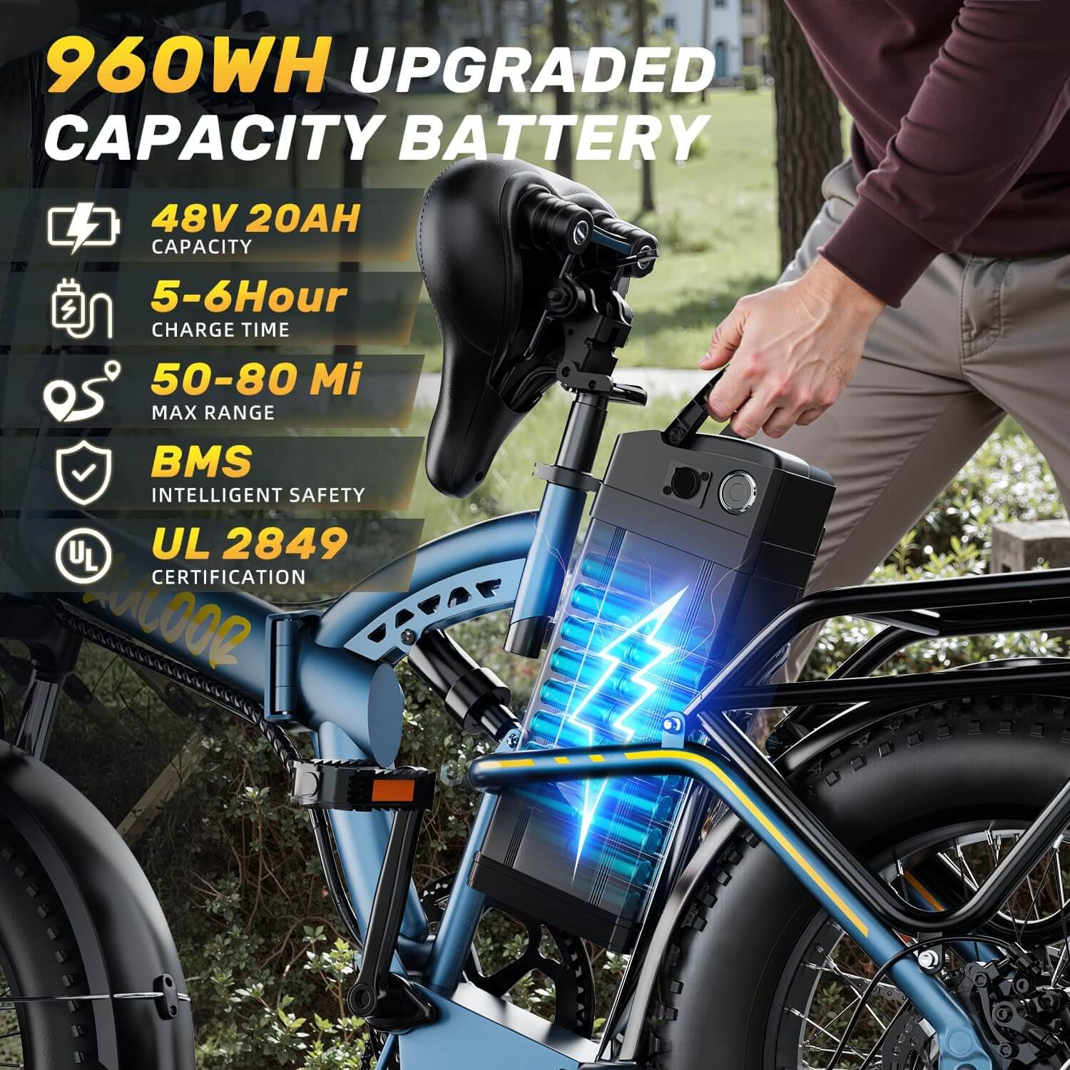 Auloor 1500W 48V 20Ah Folding Beach Fat Tire Electric Bike