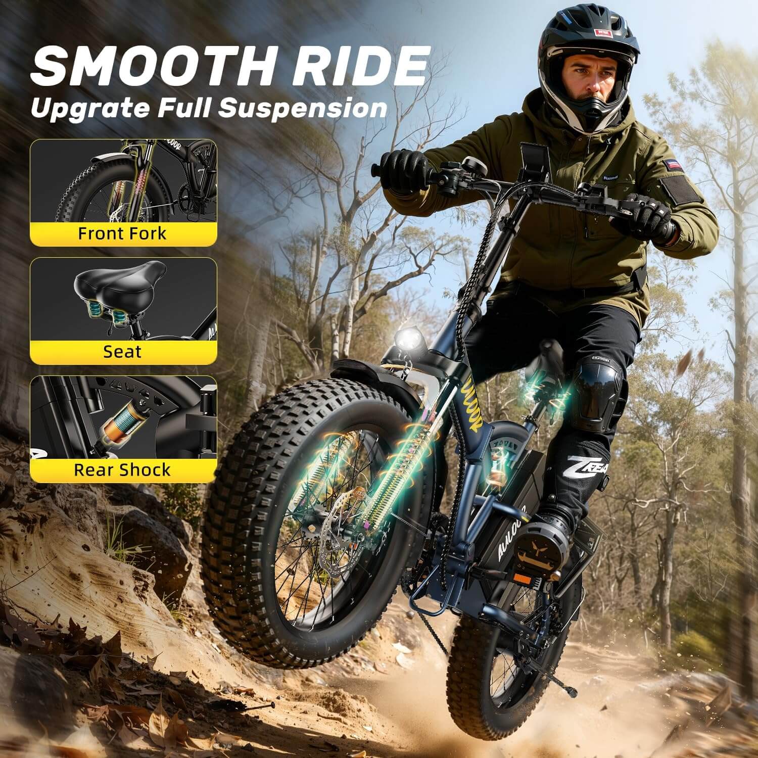 Auloor 1500W 48V 20Ah Folding Beach Fat Tire Electric Bike