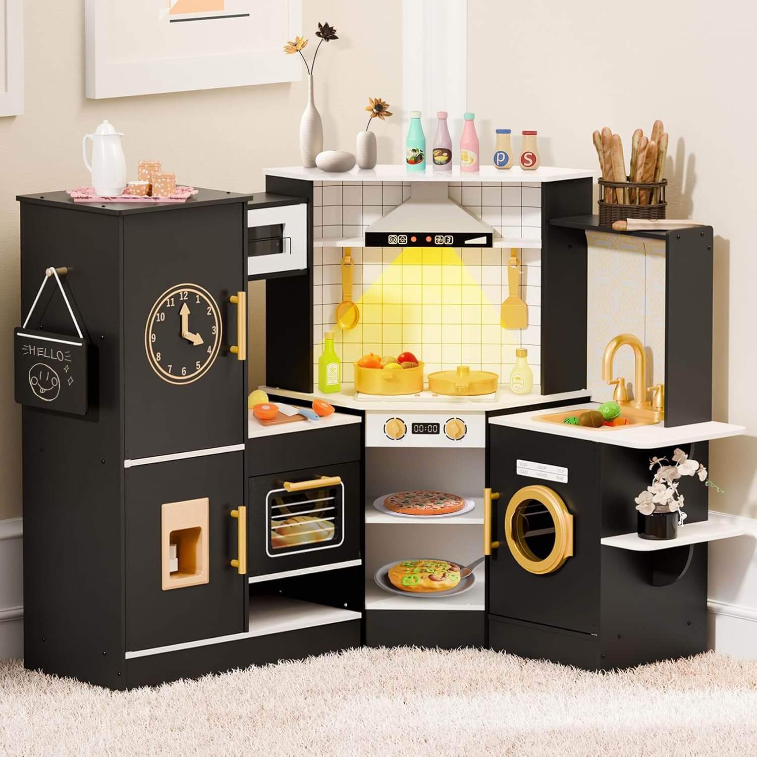 BIERUM Coner Wooden Toy Kitchen Set for Kids Ages 3+