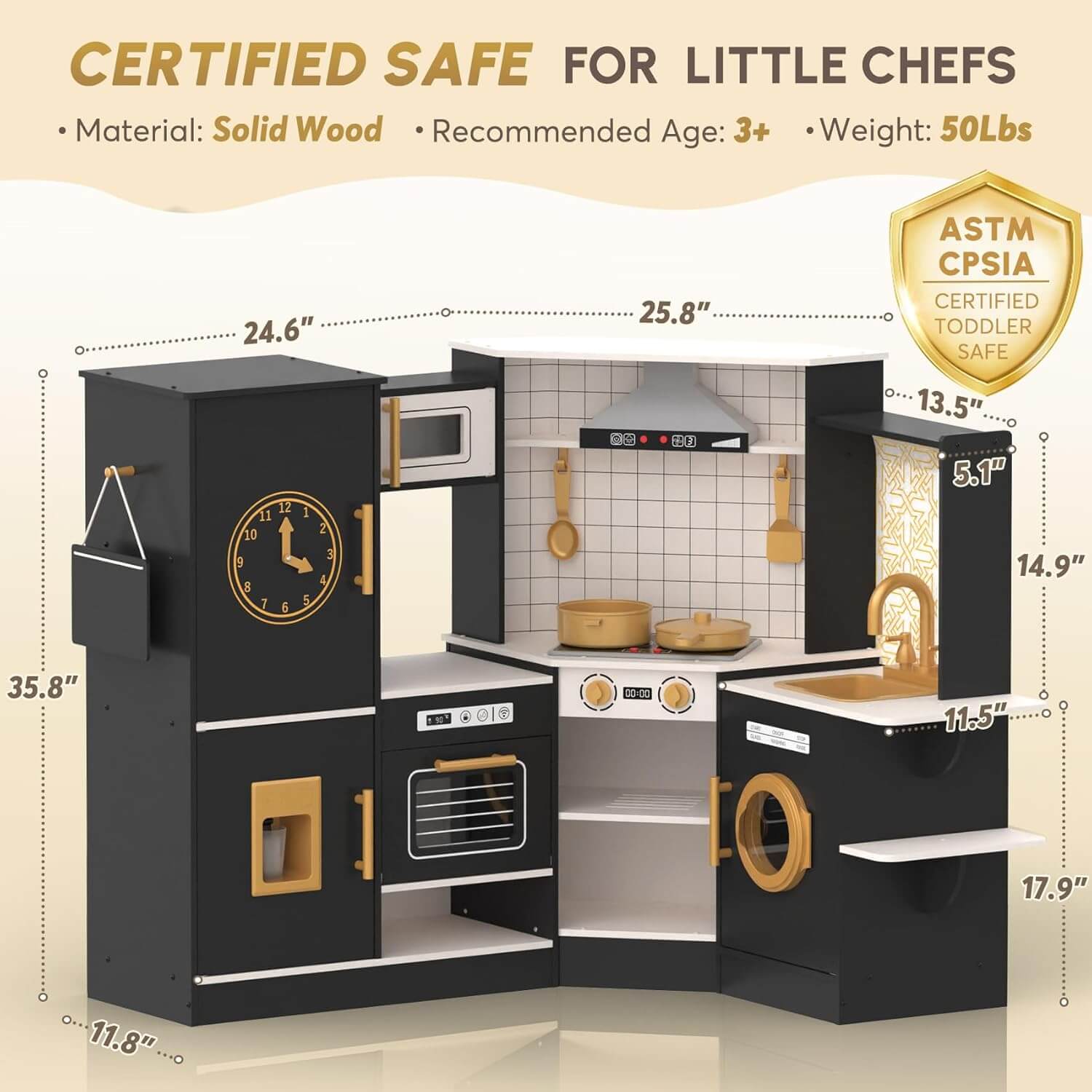 BIERUM Coner Wooden Toy Kitchen Set for Kids Ages 3+