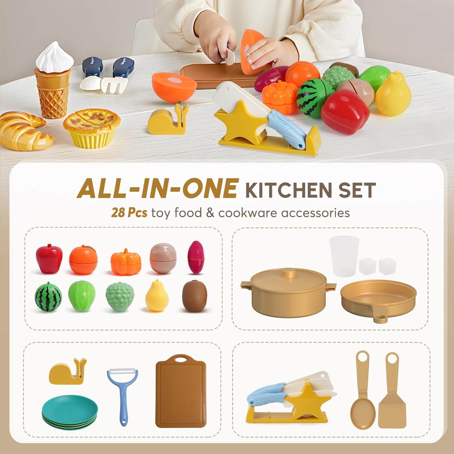 BIERUM Coner Wooden Toy Kitchen Set for Kids Ages 3+