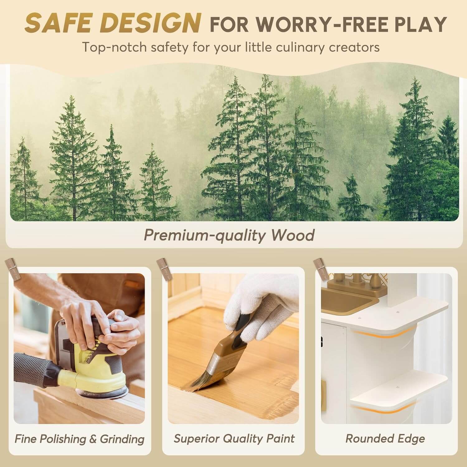 BIERUM Coner Wooden Toy Kitchen Set for Kids Ages 3+