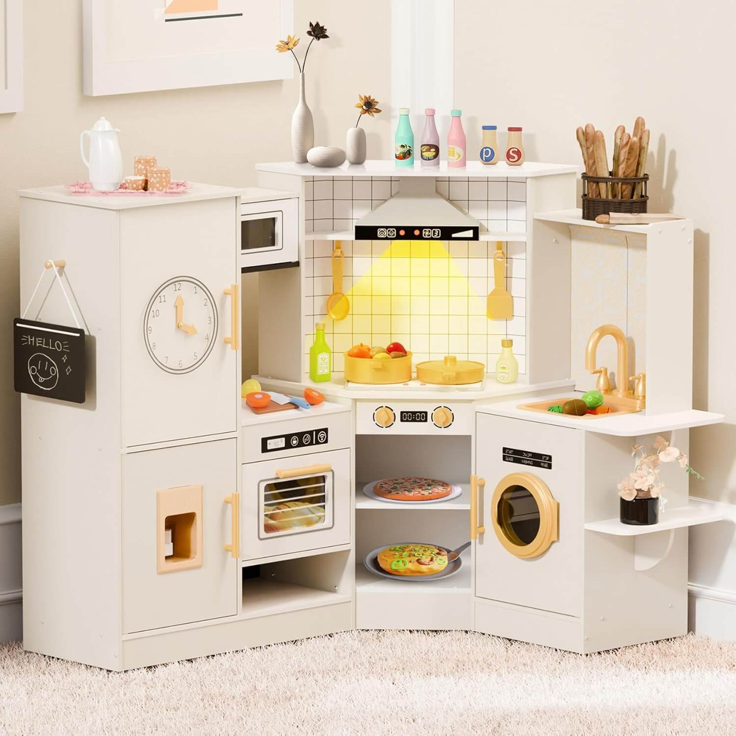 BIERUM Coner Wooden Toy Kitchen Set for Kids Ages 3+