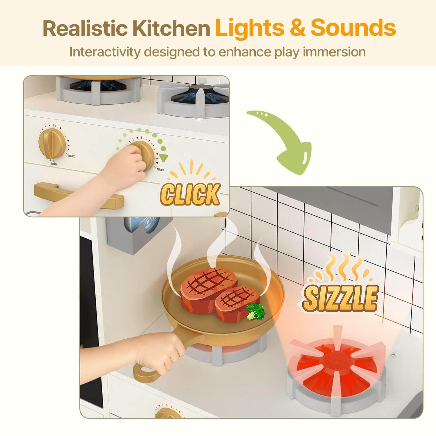 BIERUM Toy Kitchen Set for Kids Ages 3+